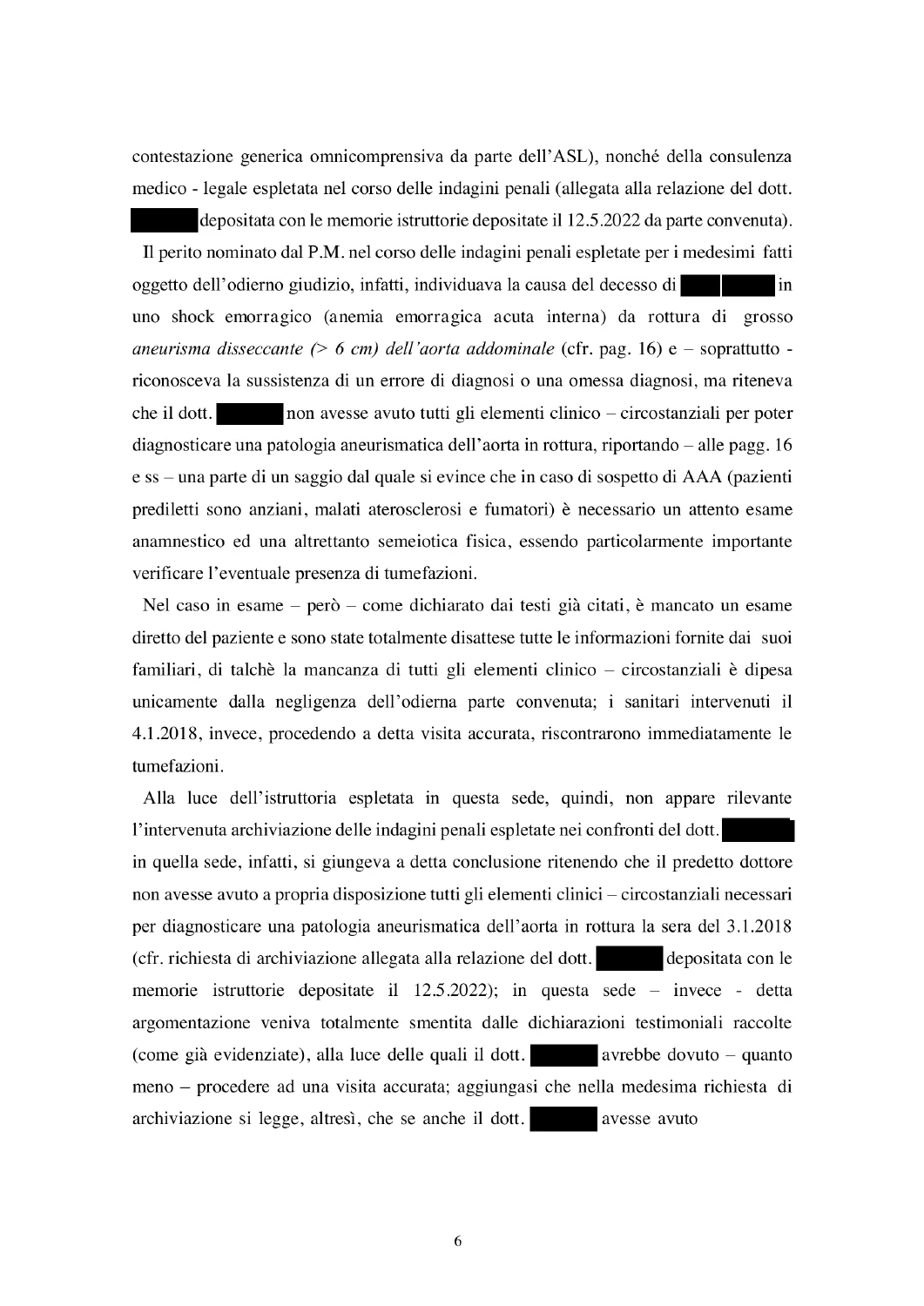 Pagina 6 della sentenza con i dati personali oscurati