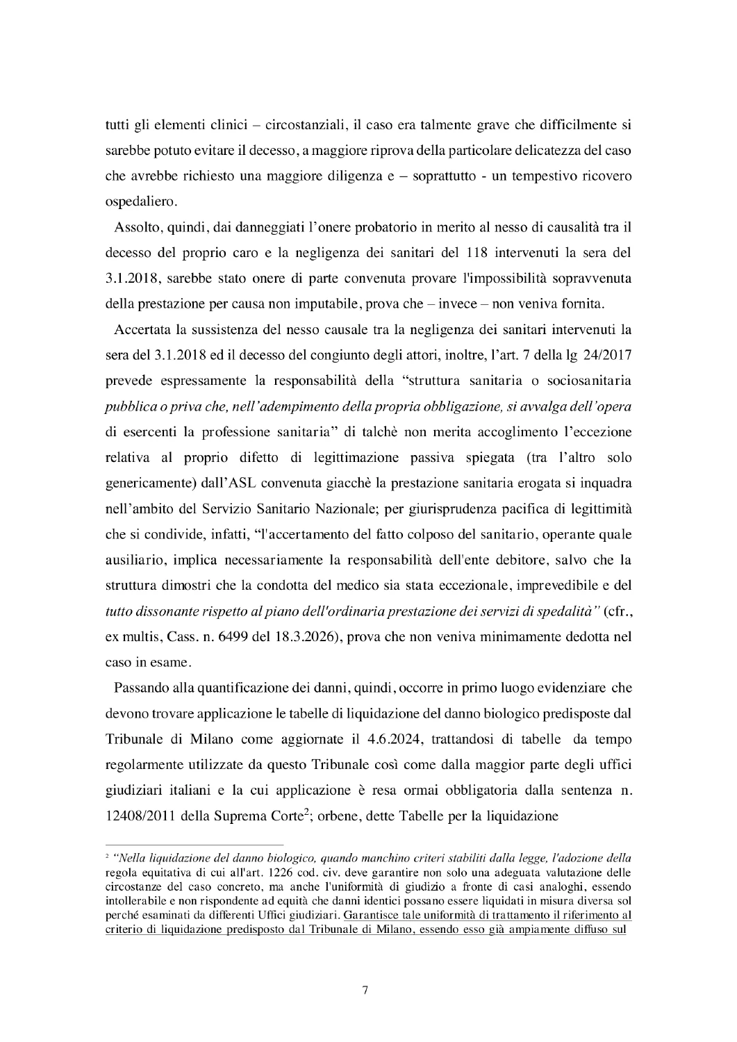 Pagina 7 della sentenza con i dati personali oscurati